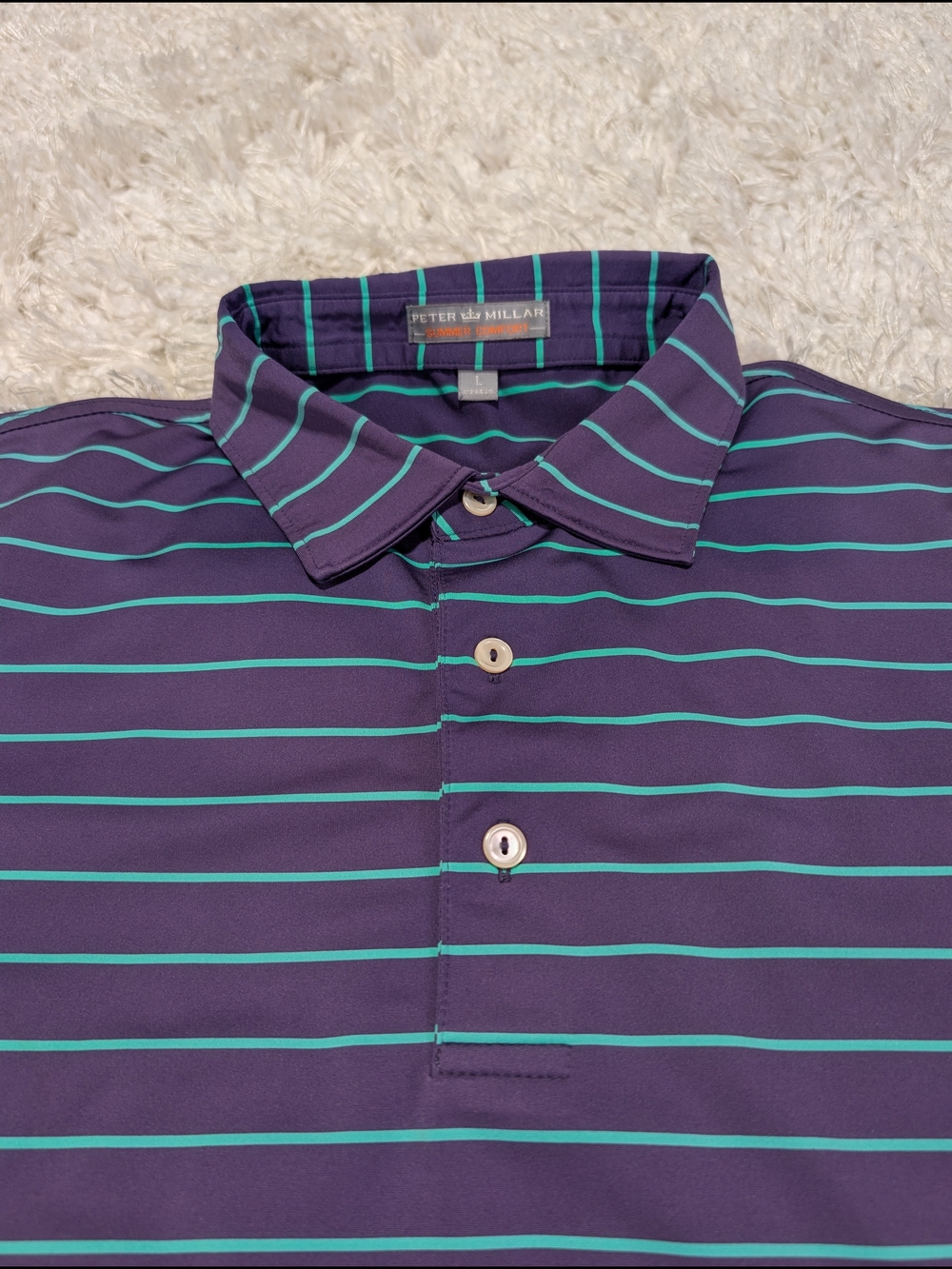 Peter Millar Men's Purple Stripe Polo Shirt